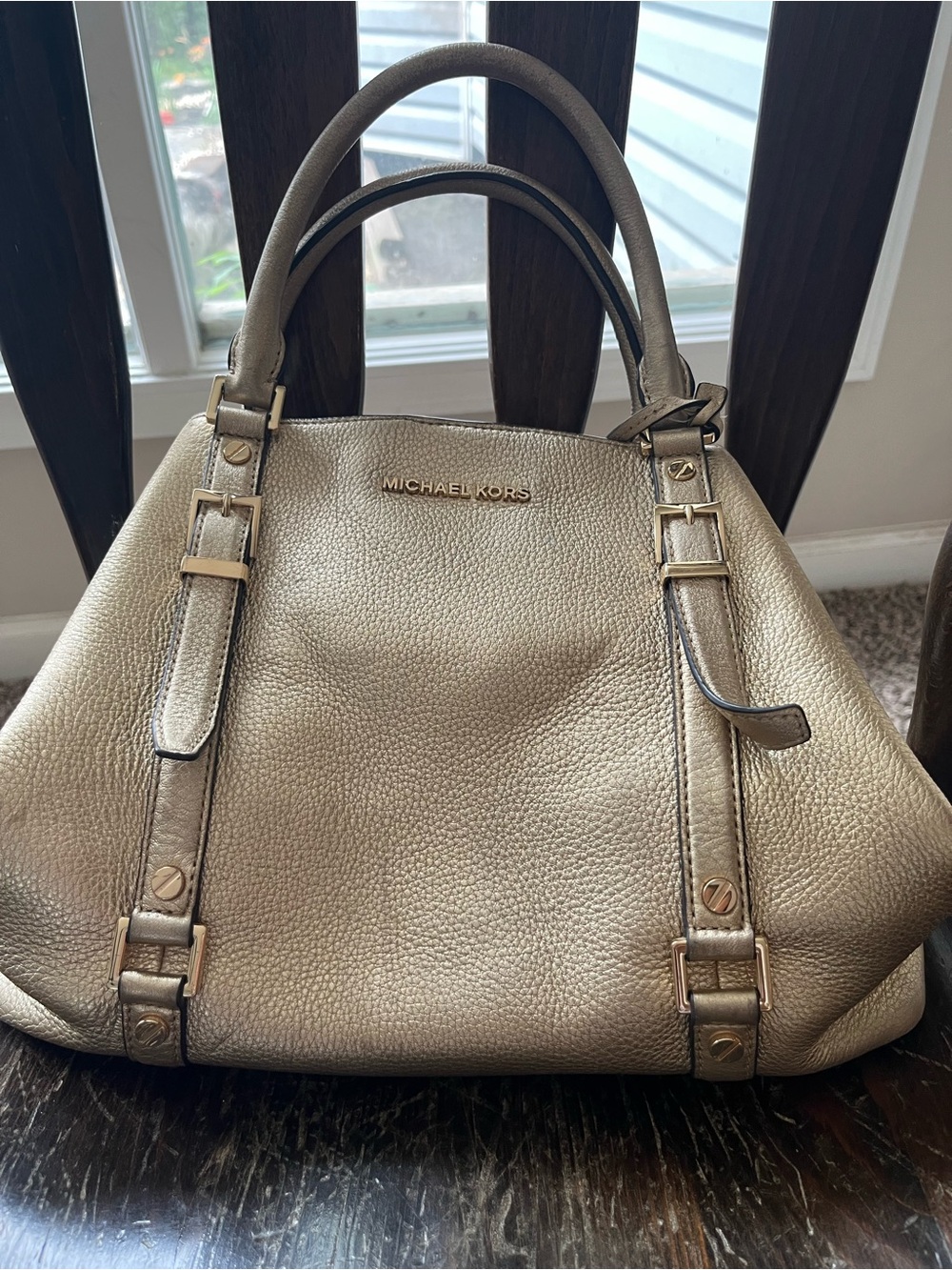 MICHAEL KORS Metallic Gold Pebbled Leather Satchel